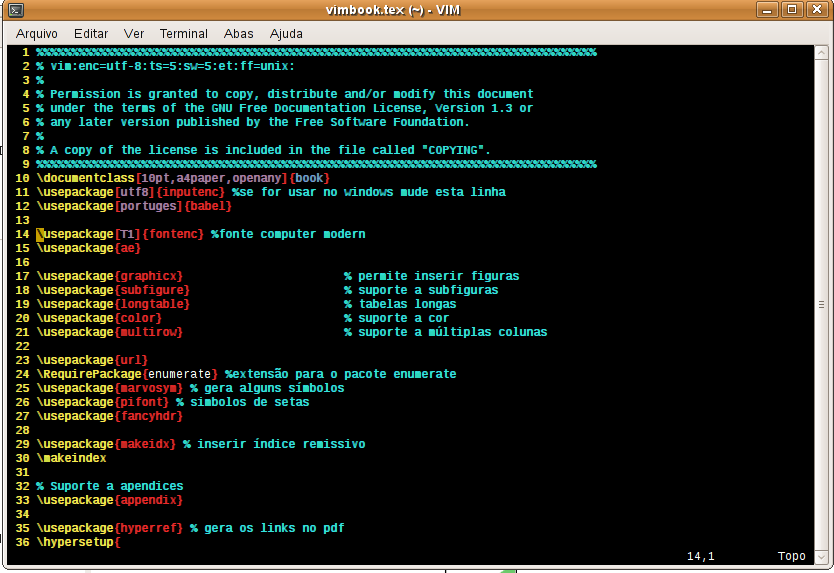 Usando o vim para editar o código em LaTeX